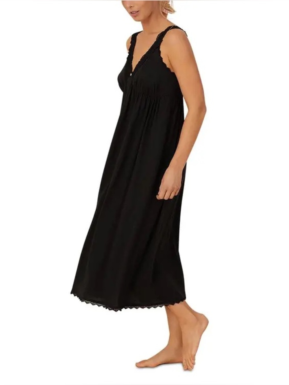Eileen West Queen Anne’s Lace Black Cotton Nightgown Dress XL Lace 25345 - Picture 3 of 12